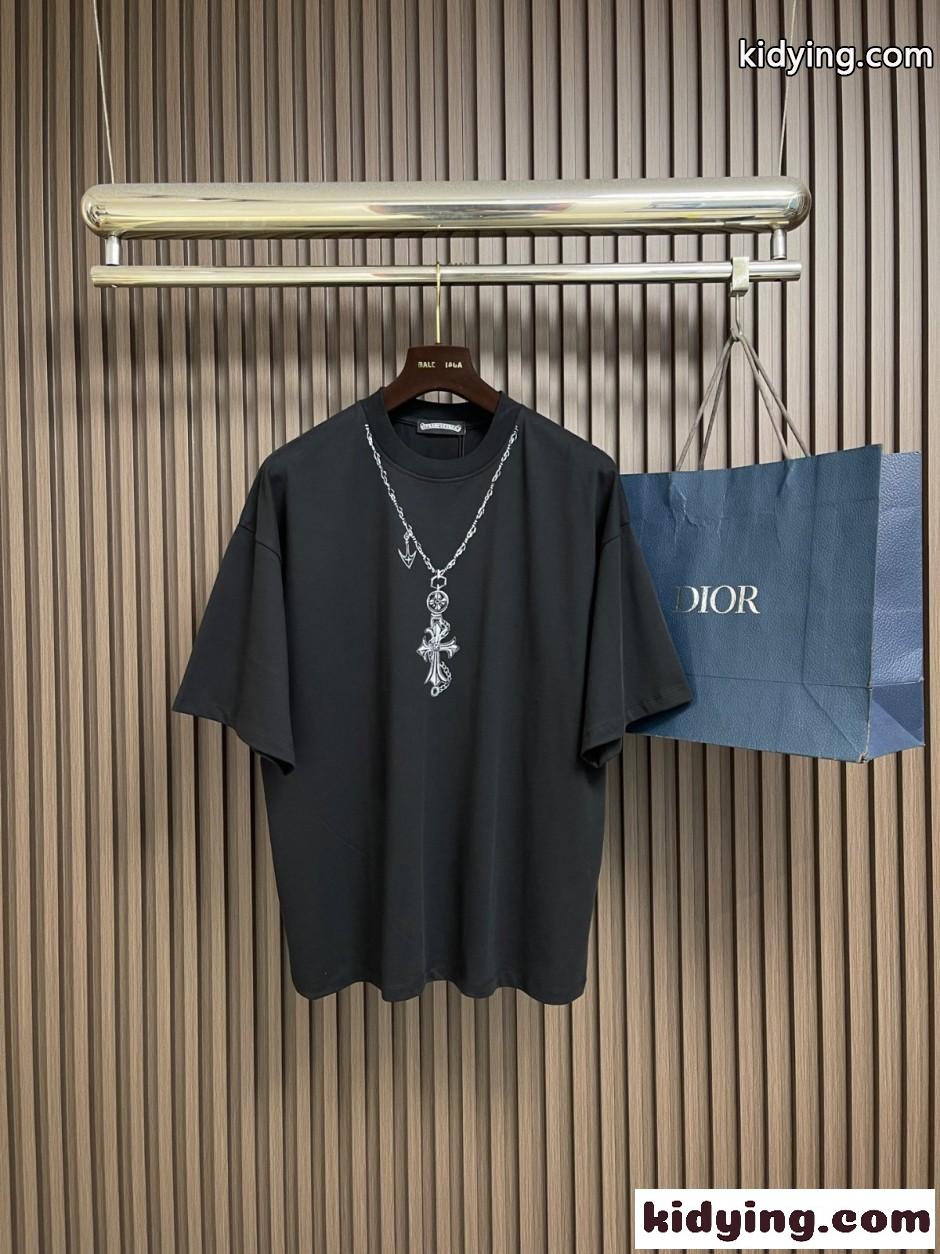 クロムハーツ Tシャツ 偽物 ネックレスプリント 半袖Tシャツ クルーネック-1