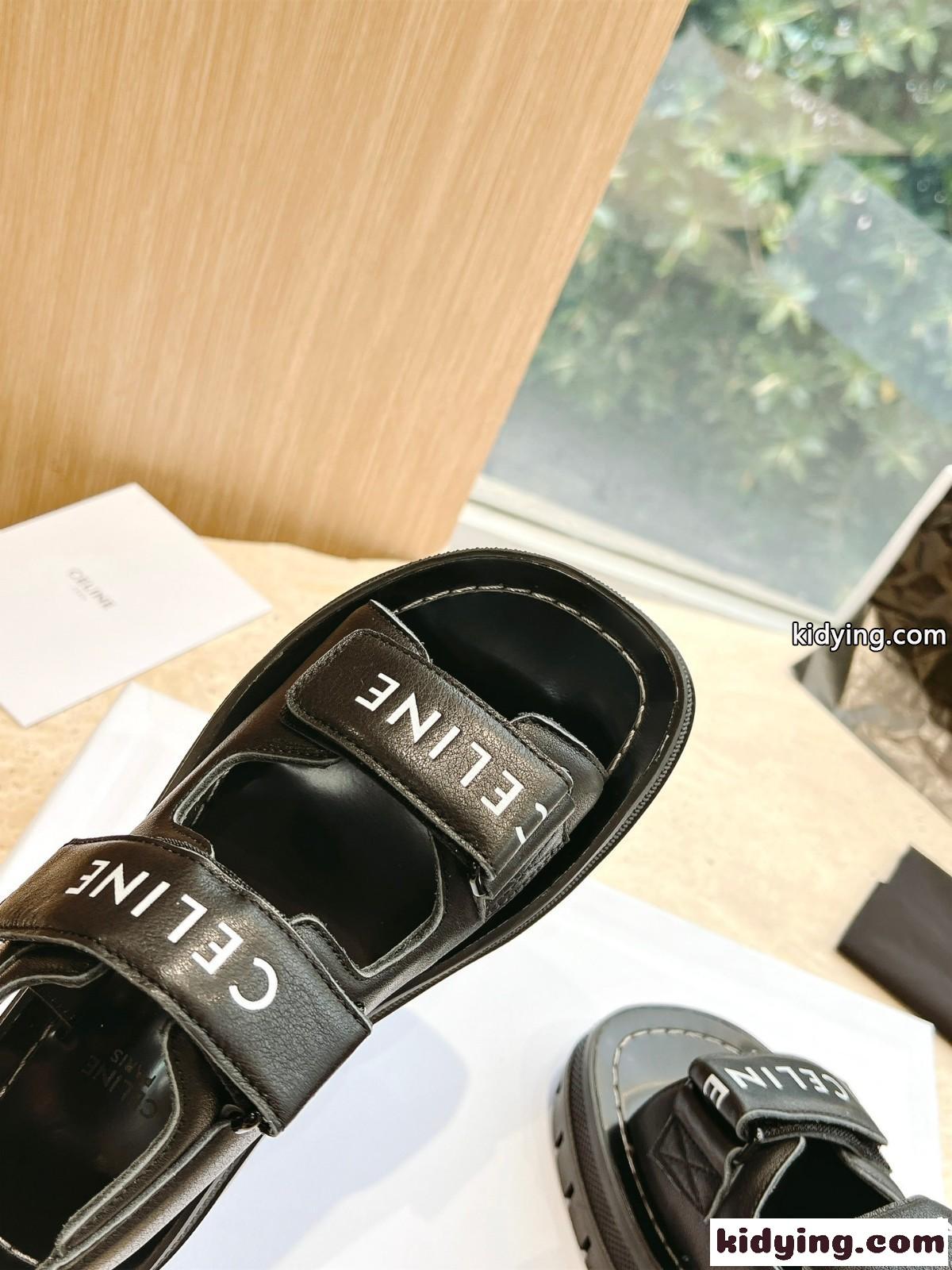 CELINE レオ ベルクロストラップ サンダル セリーヌ サンダル コピー レディース ブラック-1
