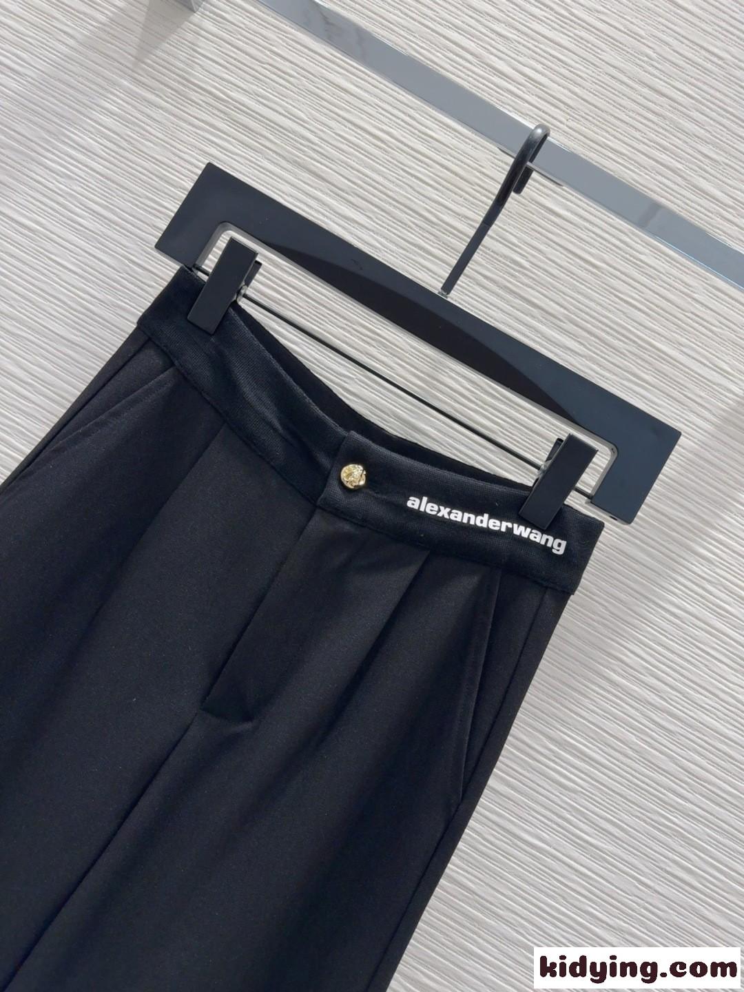 シンプル ロゴ入り ロングパンツ アレキサンダーワング パンツ コピー ブラック-1