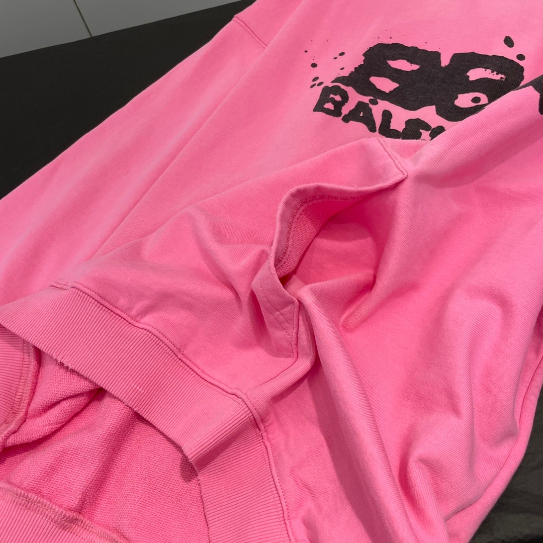 カジュアル バレンシアガ HAND DRAWN BB ICON HOODIE ラージフィット コピー ピンク-3