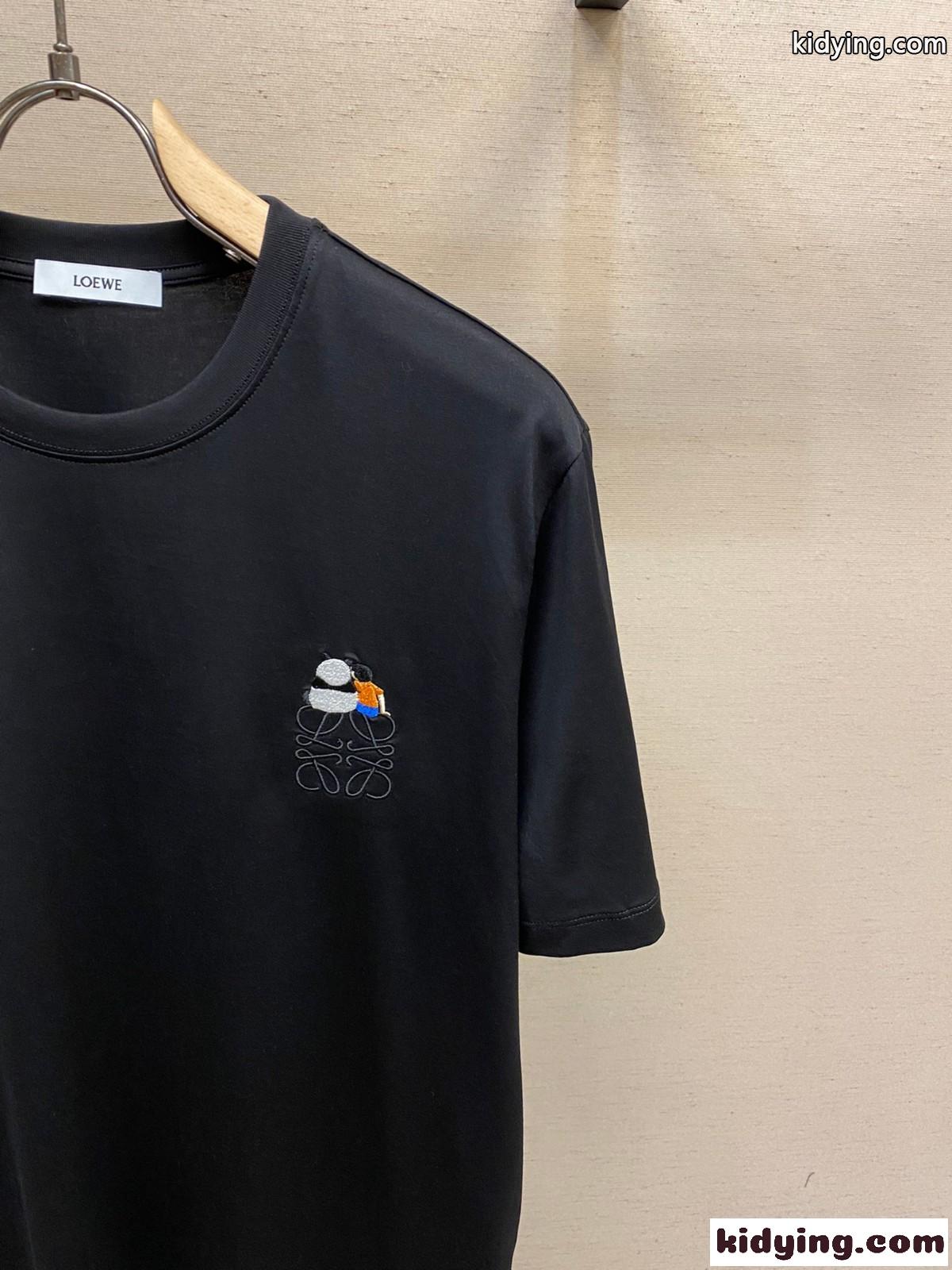ベーシック カジュアル コットン 半袖Tシャツ ロエベ Tシャツ コピー ユニセックス ブラック-0