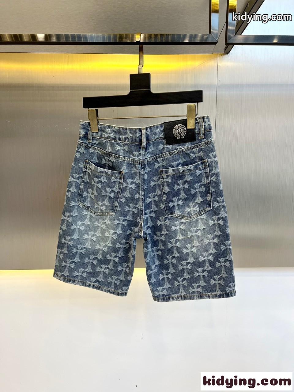 クロス総柄 デニム ショートパンツ クロムハーツ パンツ 偽物 メンズ-0