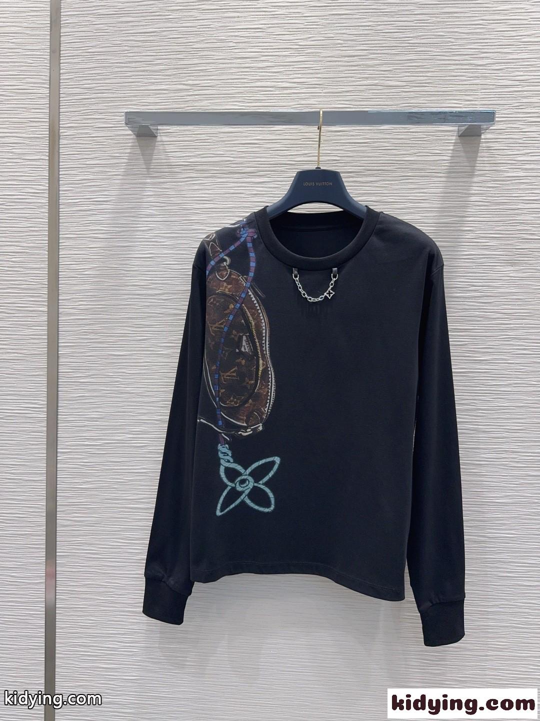 キープイット プリント ロングスリーブTシャツ ルイ・ヴィトン Tシャツ コピー ブラック-1