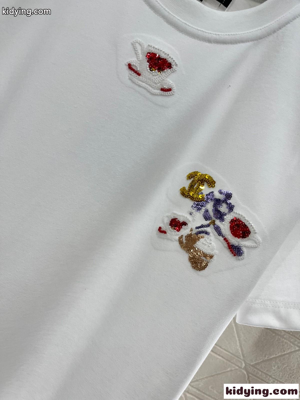 人気 スパンコール ロゴ シャネル Tシャツ コピー コットン 半袖Tシャツ-3