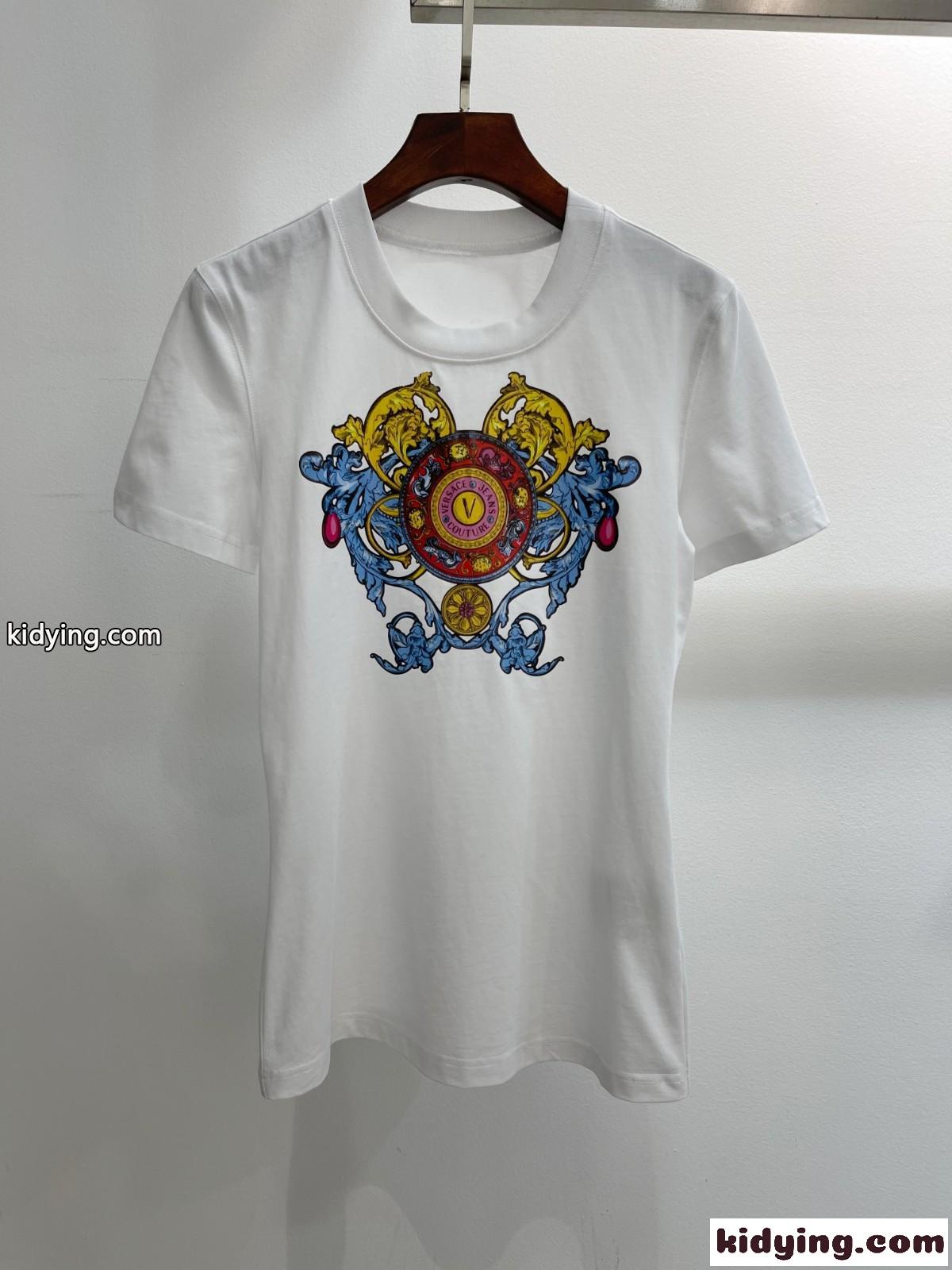 コットン 着心地いい プリント クルーネック ヴェルサーチェ 半袖Tシャツ コピー トップス 合わせやすい ホワイト ブラック-2