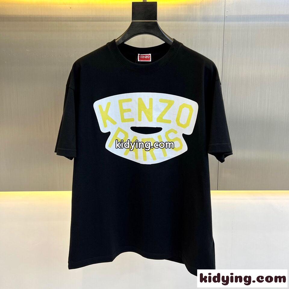 おしゃれ ロゴ プリント クルーネック ケンゾー Tシャツ コピー ブラック-0