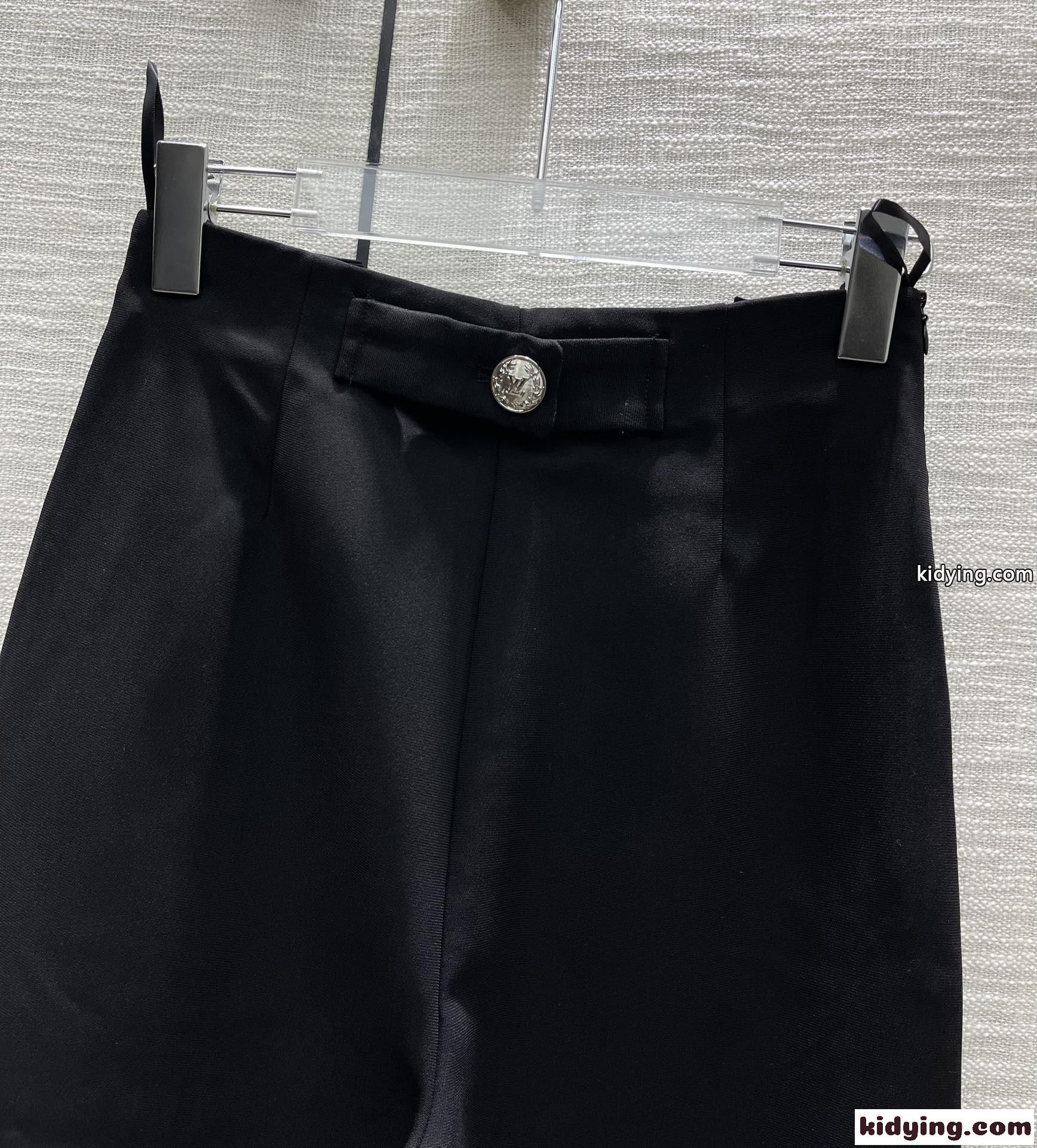 洗練された 無地 上品 ハイウエスト ダートパンツ ルイ・ヴィトン パンツ コピー ブラック-3