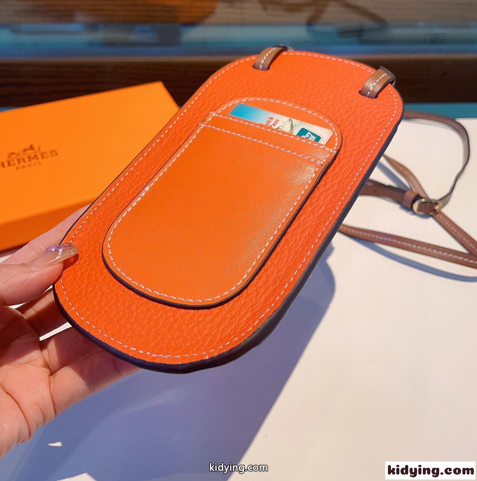 おしゃれ スマホポーチ エルメス アイフォンケース 偽物 ポシェット オレンジ-4