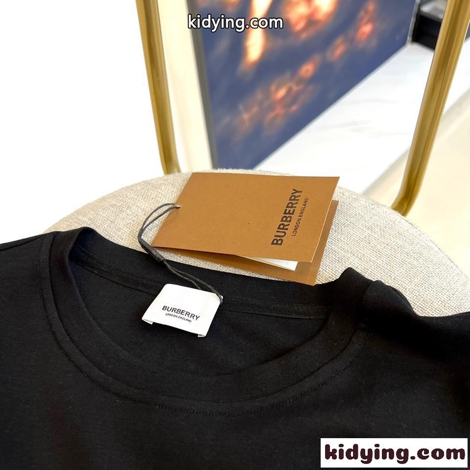 ベーシック ロゴプリント クルーネック 長袖Tシャツ バーバリー Tシャツ コピー ブラック-1