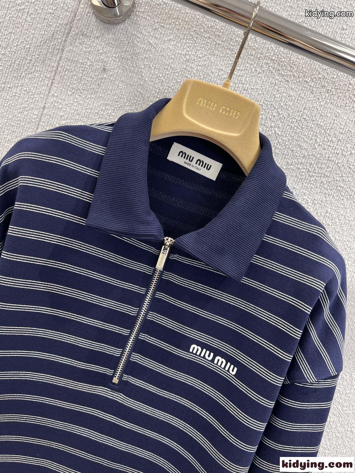 カジュアル ストライプハーフジップ ポロシャツ ミュウミュウ Tシャツ コピー 長袖-2