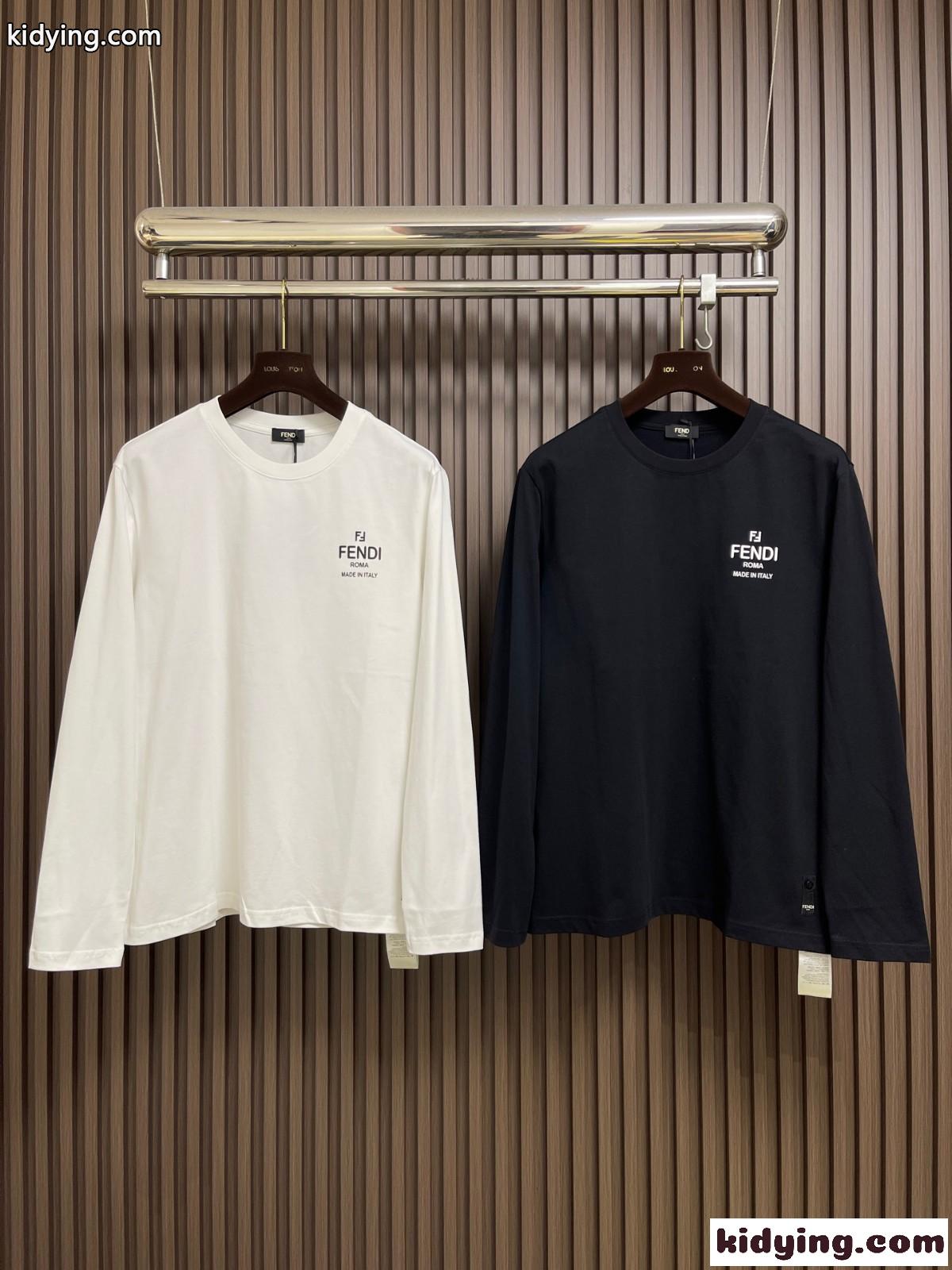 フェンディ Tシャツ 偽物 シンプル  合わせやすい ロゴ クルーネック 長袖Tシャツ-1