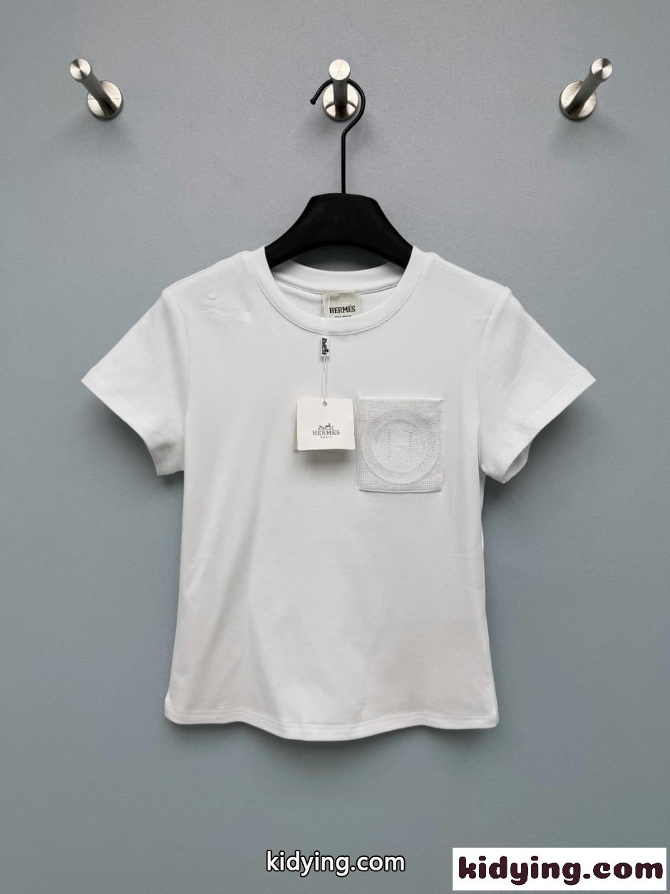 エンブローデッド ポケット 半袖Tシャツ エルメス Tシャツ コピー ホワイト-0