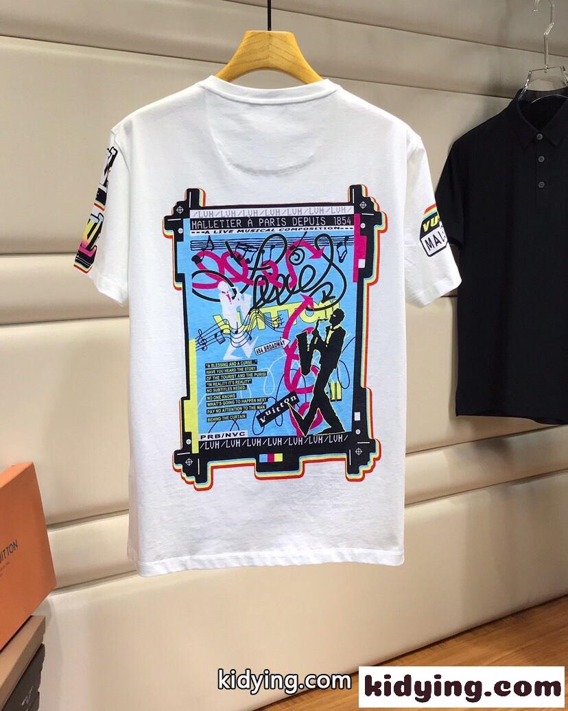 おしゃれ プリント クルーネック コットン 半袖Tシャツ ルイ・ヴィトン Tシャツ コピー 人気-4