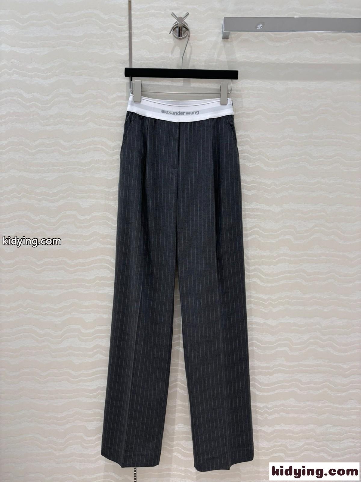 カジュアル 上品 ストライプ ロングパンツ アレキサンダーワング パンツ コピー グレー-2