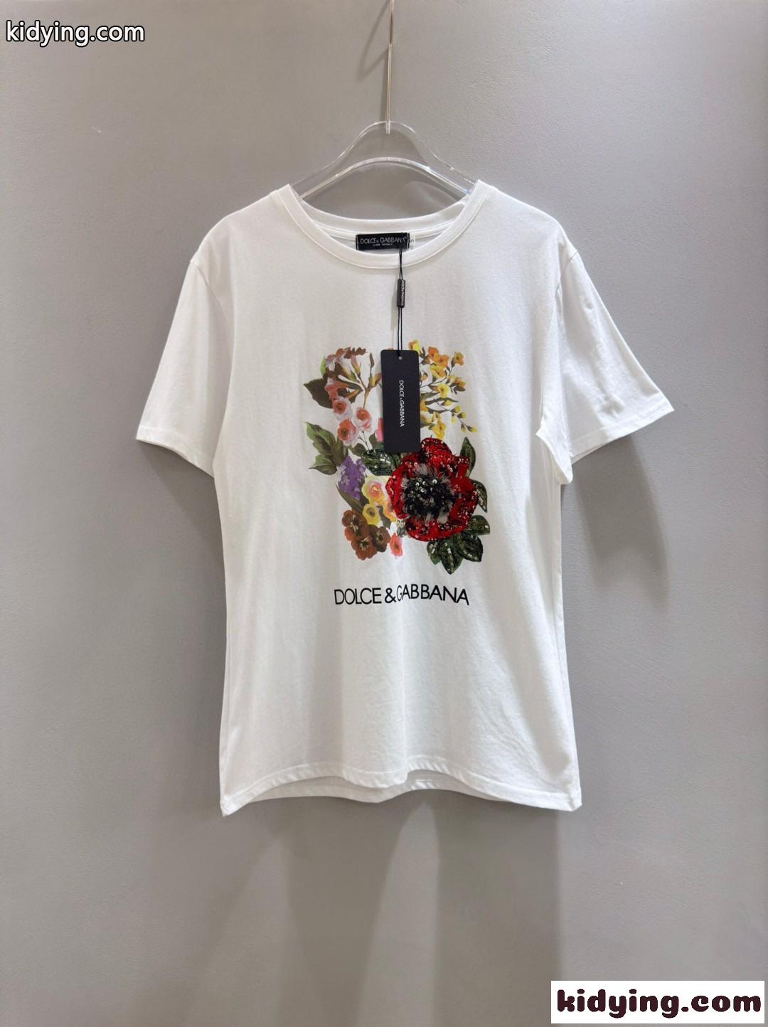 カジュアル おしゃれ プリント 半袖Tシャツ ドルチェ&ガッバーナ Tシャツ コピー ホワイト-0
