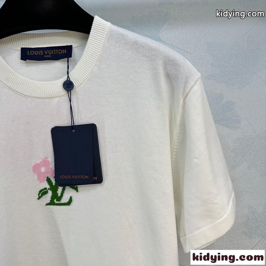 ショートスリーブコットンニットクルーネック ルイ・ヴィトン Tシャツ 偽物-4