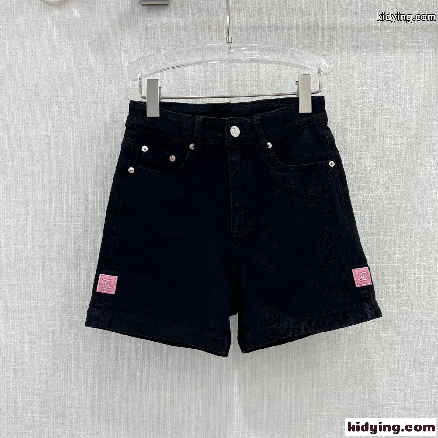 定番 合わせやすい シャネル パンツ コピー レディース デニム ショートパンツ ブラック-1