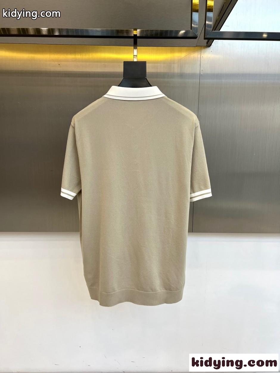 定番 カジュアル 配色 ポロシャツ エルメネジルド・ゼニア Tシャツ 偽物 ベージュ-3
