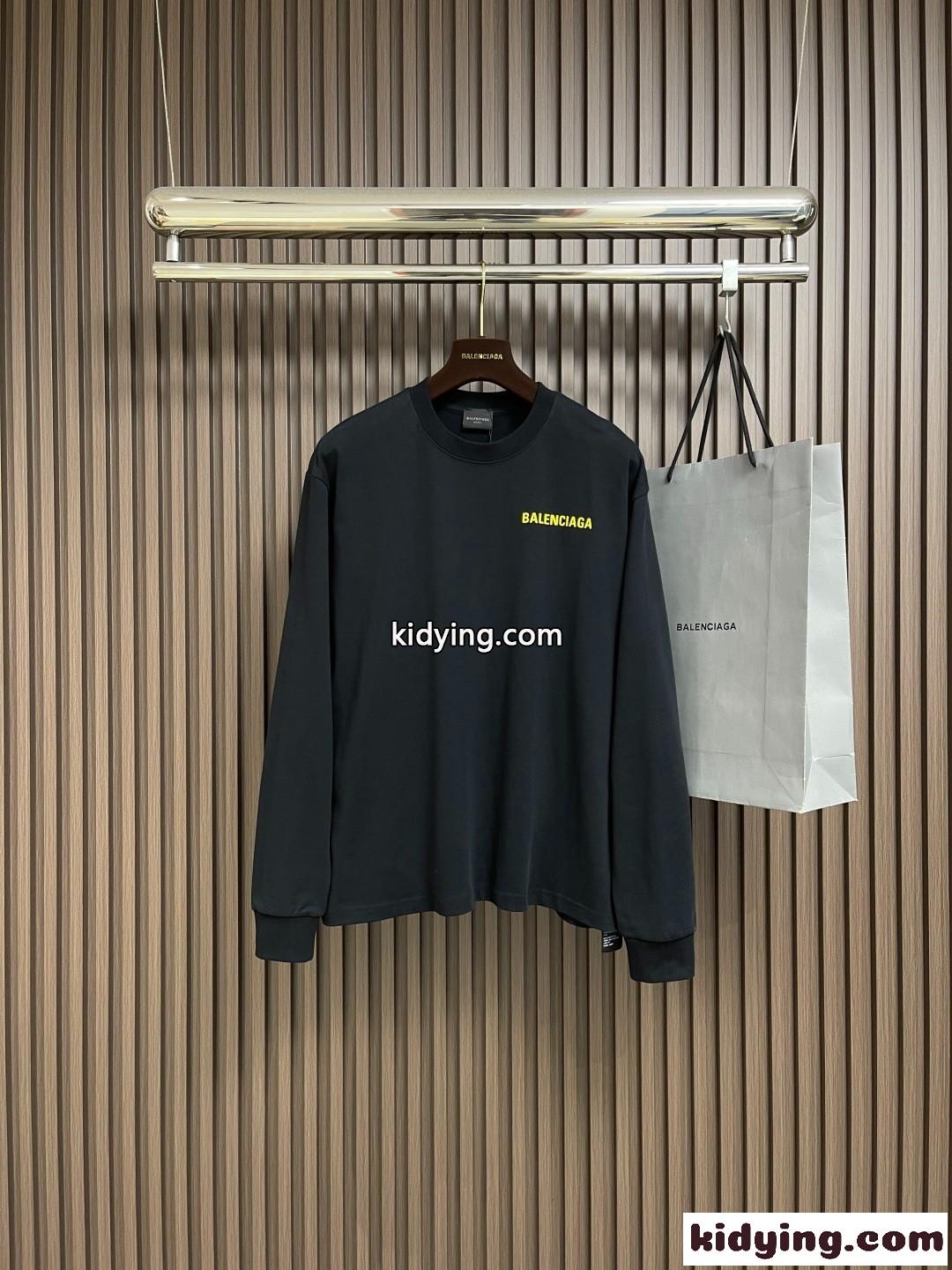 ベーシック ロゴプリント 長袖Tシャツ バレンシアガ Tシャツ 偽物 コットン ブラック-1