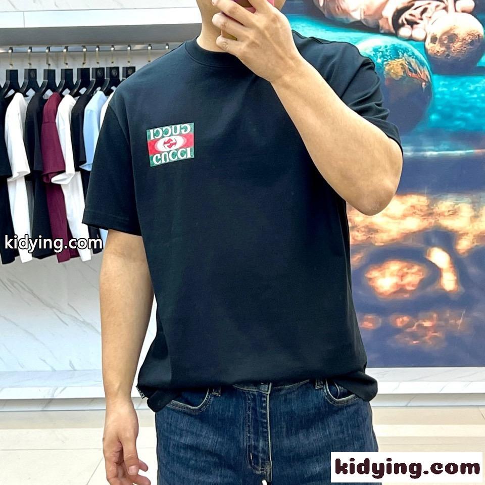 定番 カジュアル ロゴ コットン 半袖Tシャツ グッチ Tシャツ コピー ブラック-1