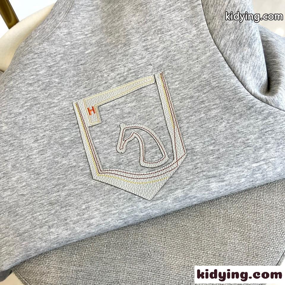 定番 カジュアル スウェットシャツ エルメス Tシャツ コピー クルーネック グレー-2