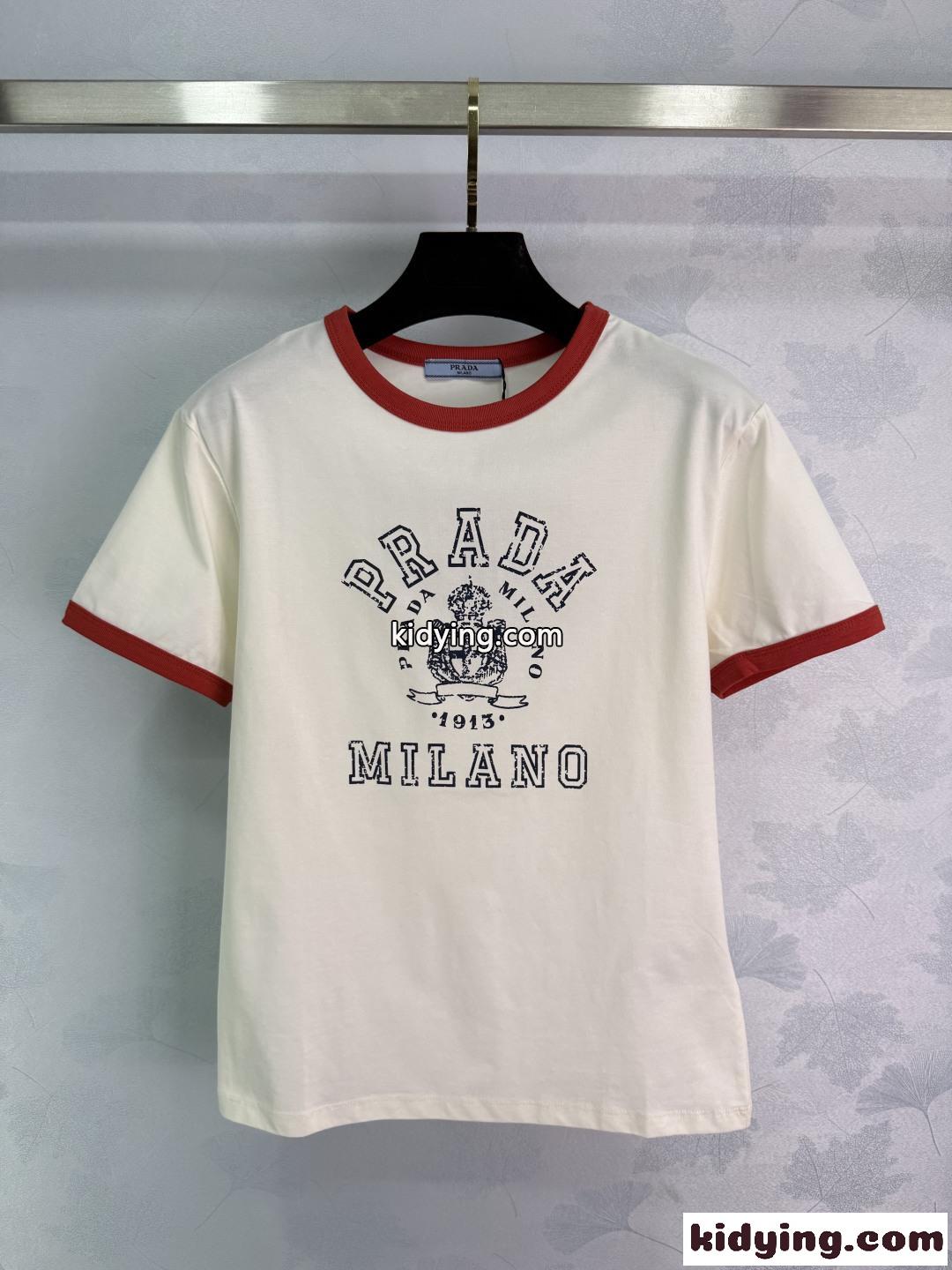 ヴィンテージ プリント クルーネック プラダ Tシャツ 偽物 コットン-1