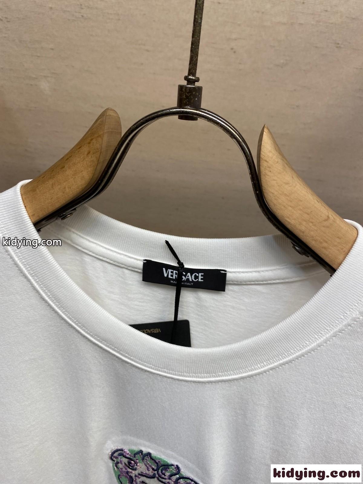 シンプル コットン 半袖Tシャツ ヴェルサーチェ Tシャツ コピー クルーネック ホワイト-1