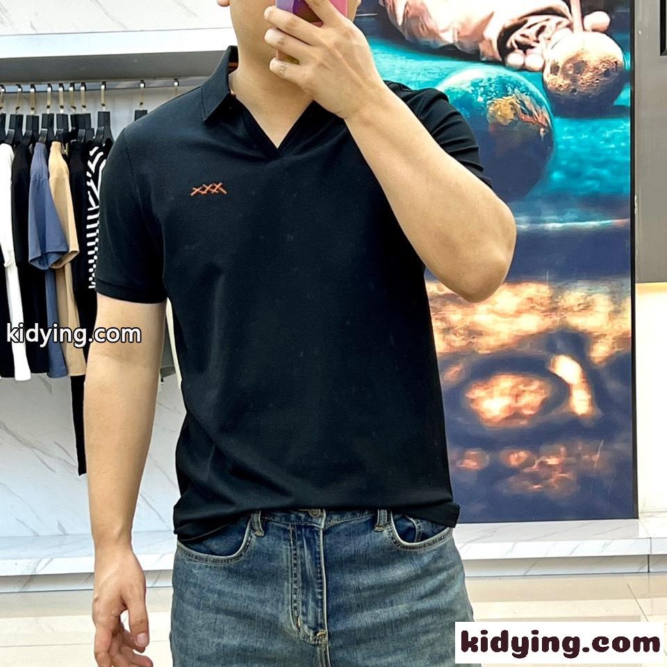 大人 カジュアル スキッパーポロシャツ エルメネジルド・ゼニア 半袖Tシャツ コピー ブラック-2