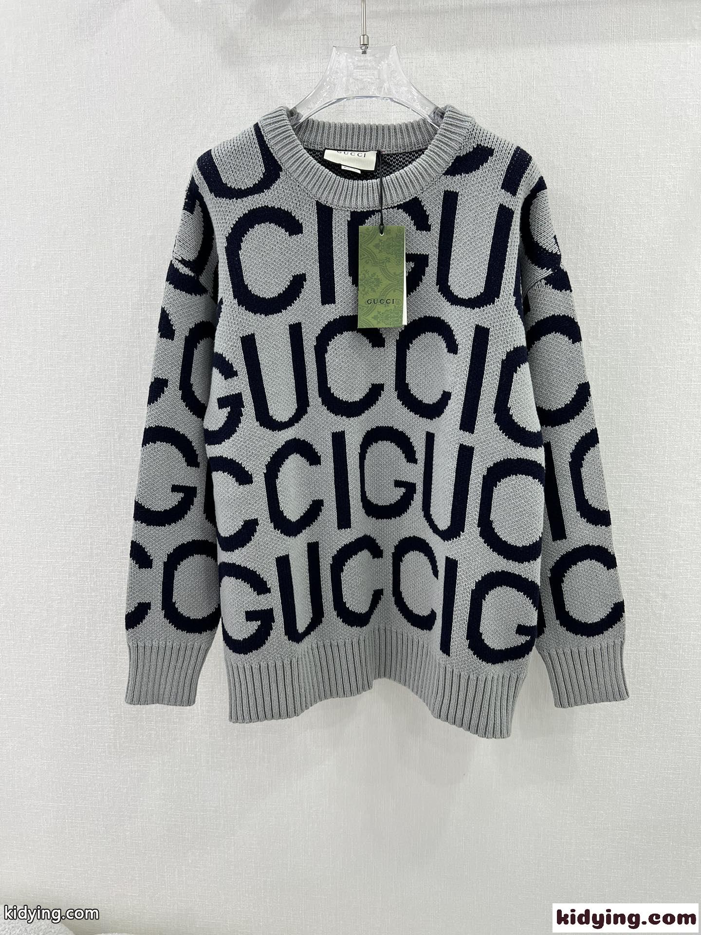 GUCCI インターシャ ウール セーター グッチ セーター コピー グレー-0