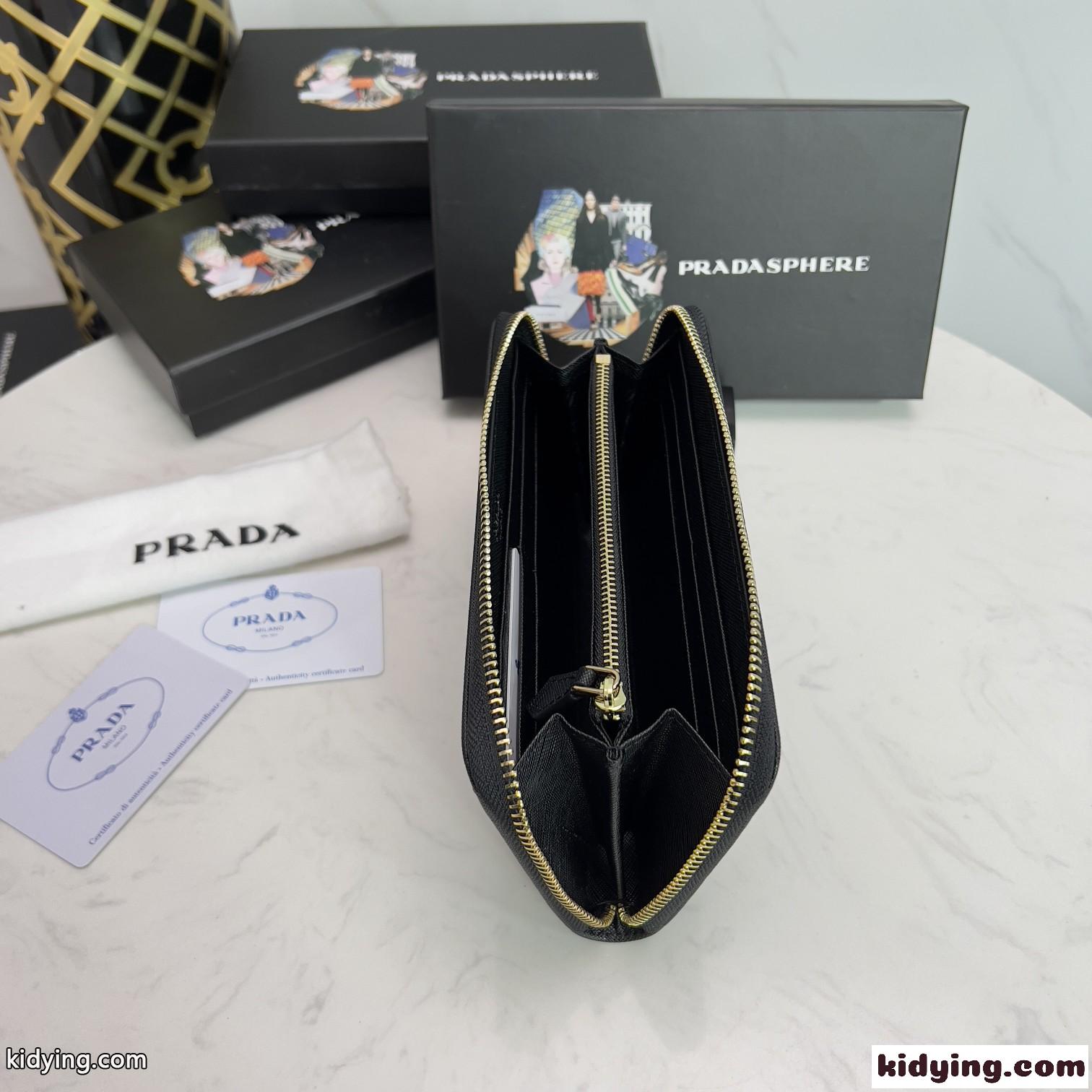 人気 シンプル ロゴ入り 長財布 プラダ 財布 コピー ブラック-3