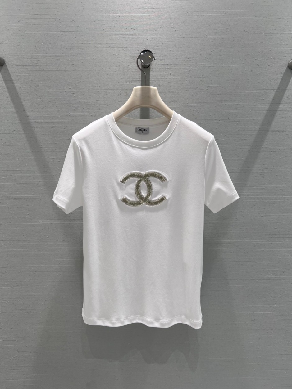 シンプル ロゴ 半袖Tシャツ シャネル Tシャツ コピー ホワイト-1