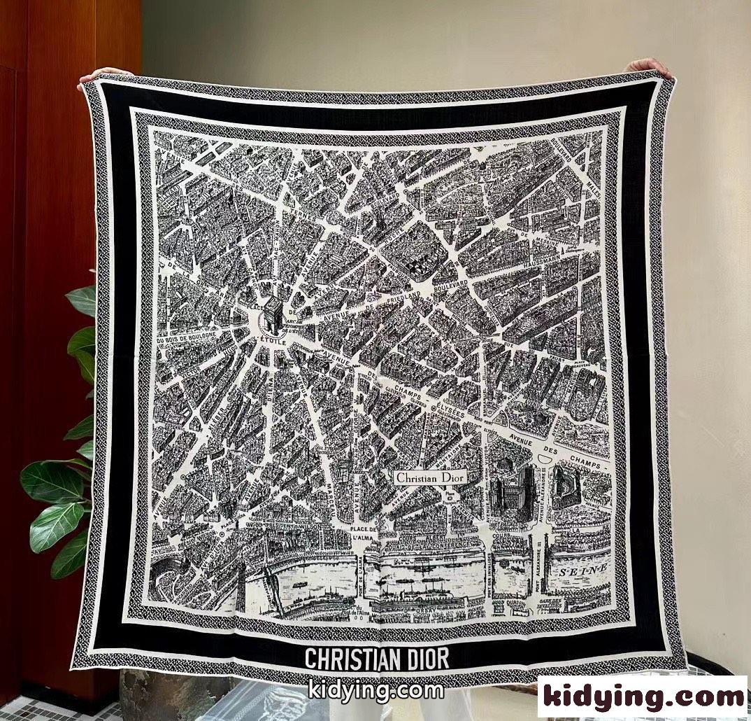 クリスチャン・ディオール スカーフ コピー 110*110cm PLAN DE PARIS ショール-0