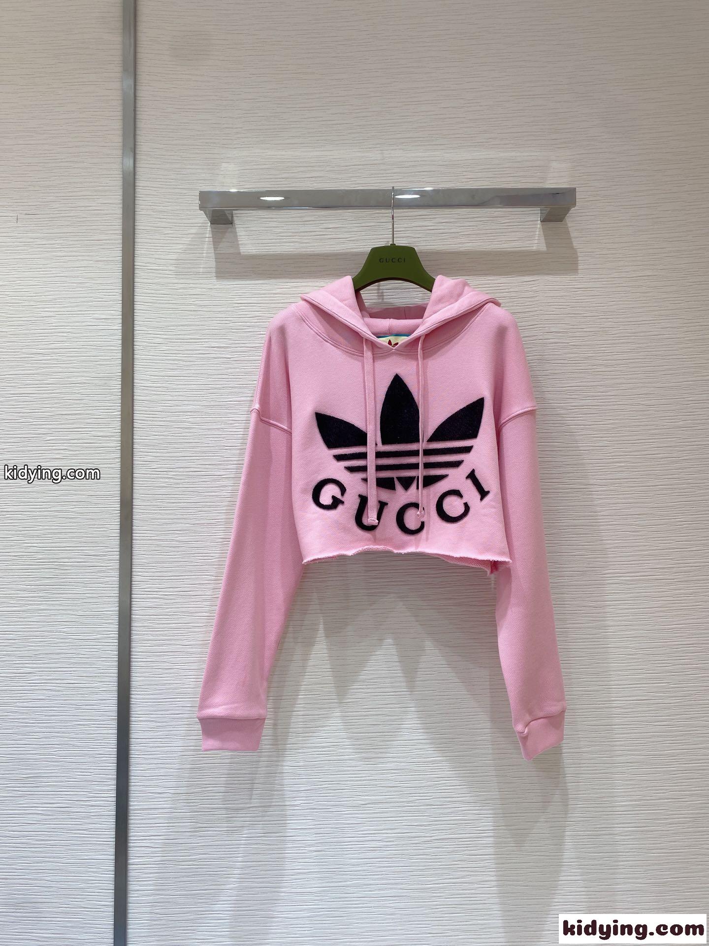 adidas x Gucci クロップド スウェットシャツ グッチ パーカー コピー フード付き 長袖-4