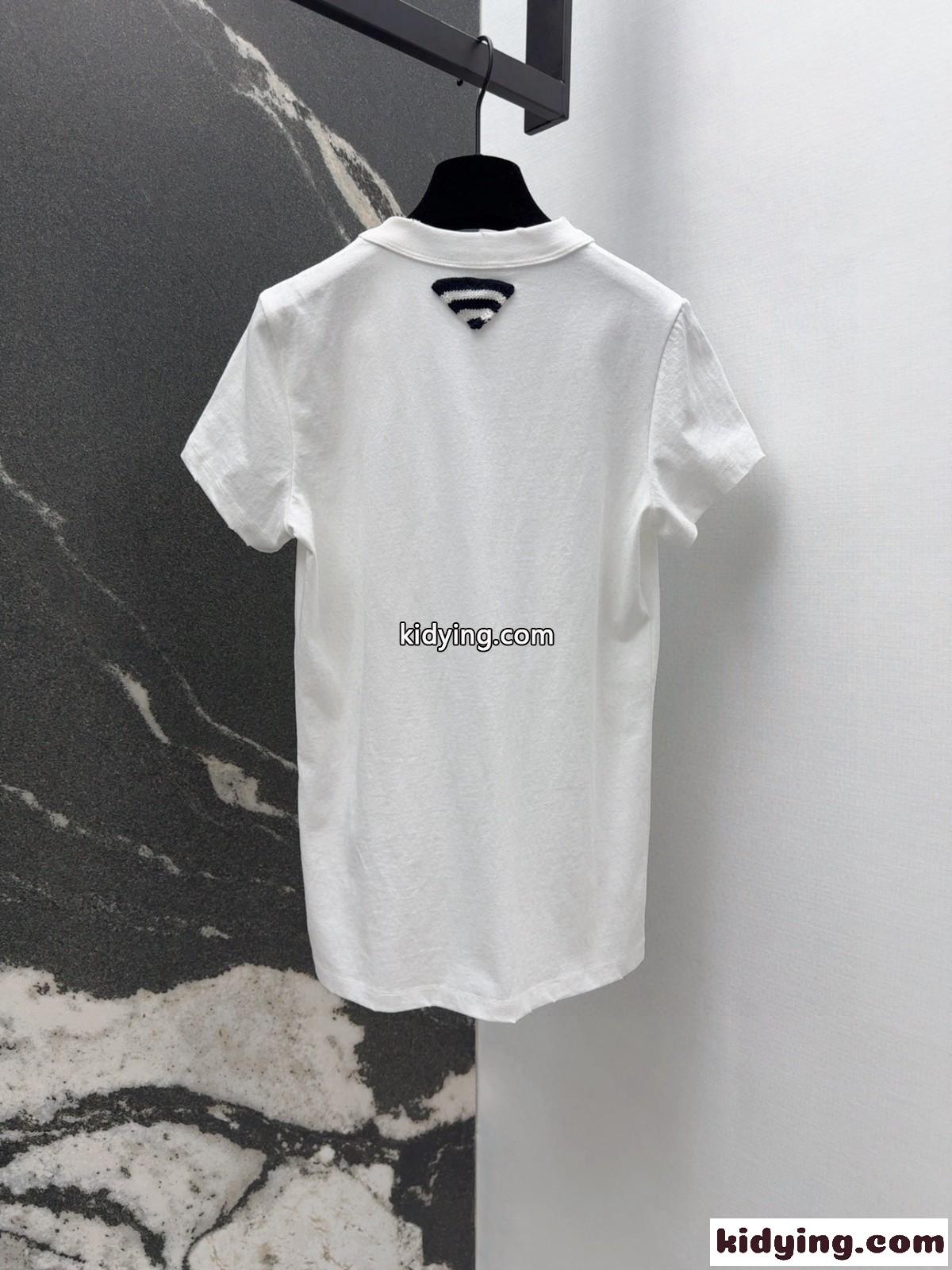 プリント入り コットン 半袖Tシャツ プラダ Tシャツ コピー クルーネック ホワイト-3