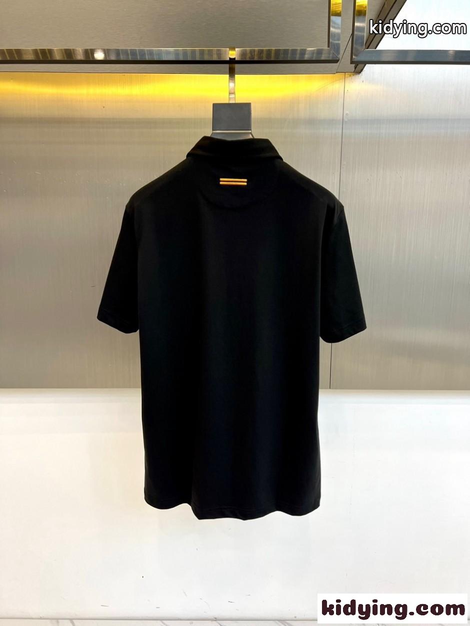 エルメネジルド・ゼニア Tシャツ 偽物 シンプル コットン 半袖ポロシャツ ブラック-4