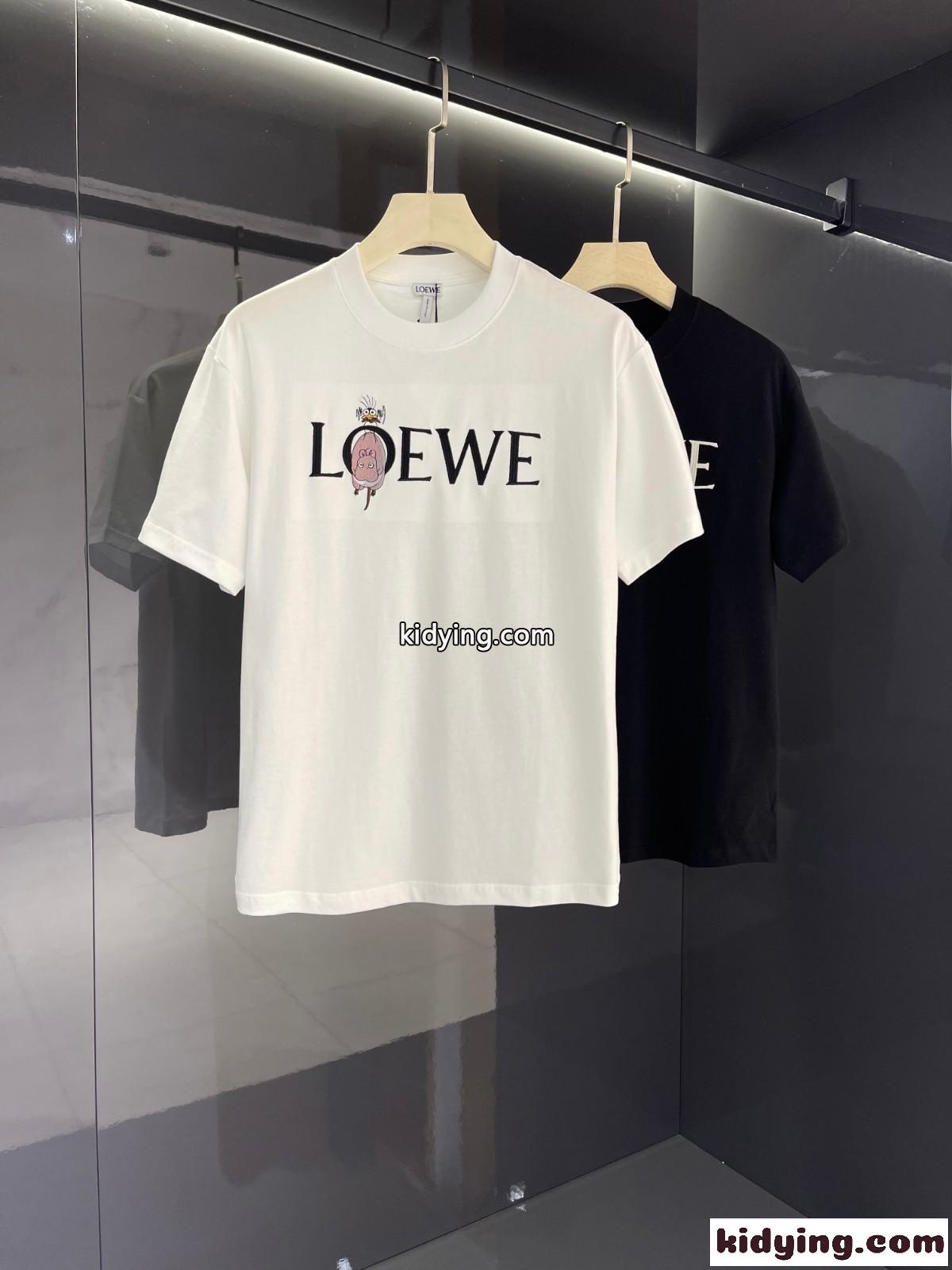 ロゴ 刺繍 メンズ トップス クルーネック ロエベ tシャツ コピー 半袖 コットン 着心地いい おしゃれ ホワイト ブラック-1
