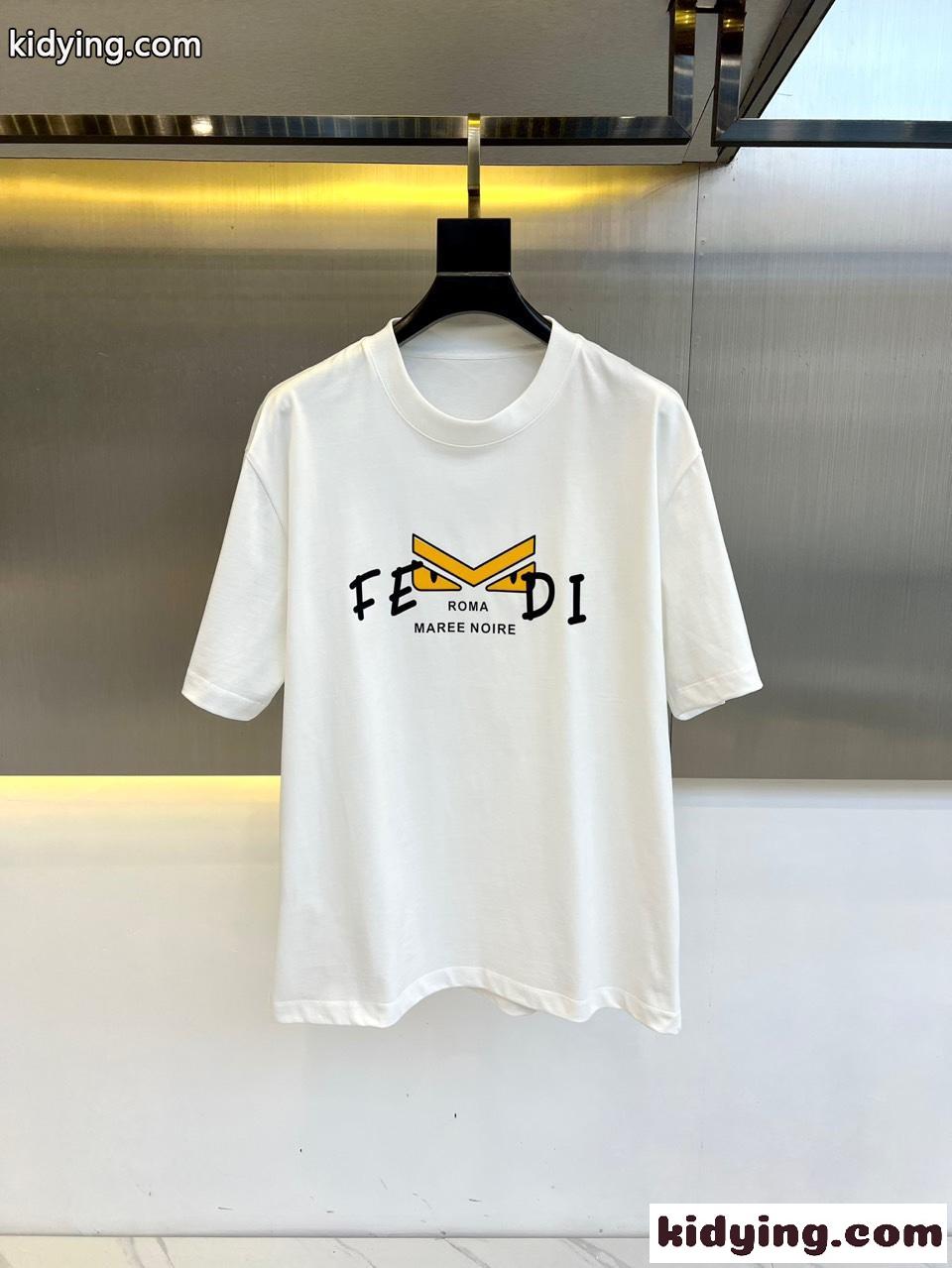 定番 カジュアル ロゴ入り コットン 半袖Tシャツ フェンディ Tシャツ コピー ホワイト-0