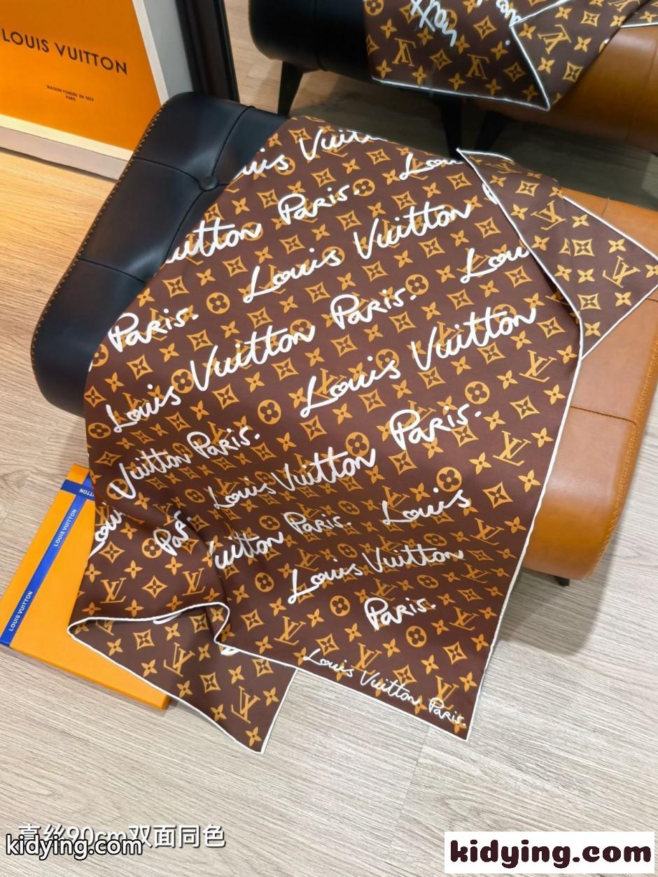 LV スクリプト ルイ・ヴィトン スカーフ コピー シルクスカーフ 90cm-1