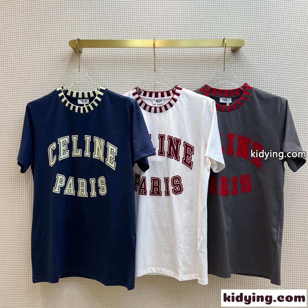 コットン ゆったり ロゴ プリント クルーネック 3色あり スポーツ風 セリーヌ tシャツ コピー 半袖 3色あり トップス-1