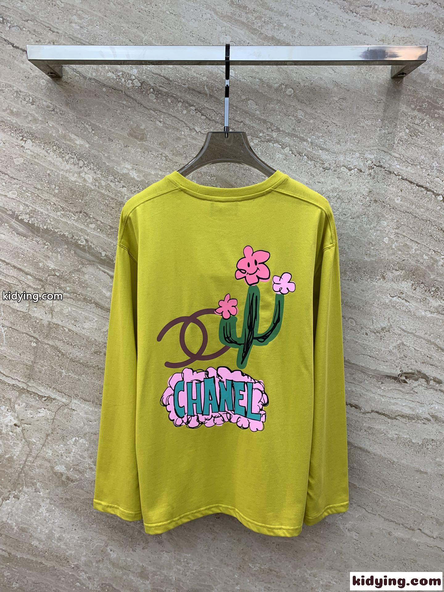 カジュアル 可愛い プリント 長袖Tシャツ シャネル Tシャツ 偽物-2