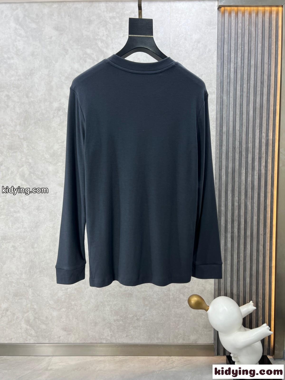 ベーシック 合わせやすい 長袖Tシャツ エルメネジルド・ゼニア Tシャツ コピー ダークグレー-0
