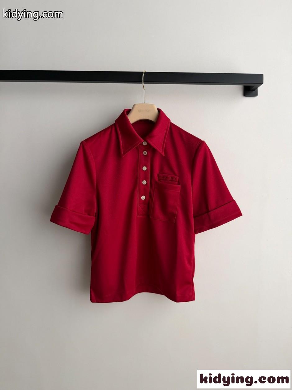 シンプル カジュアル 半袖ポロシャツ ミュウミュウ Tシャツ コピー レッド-0