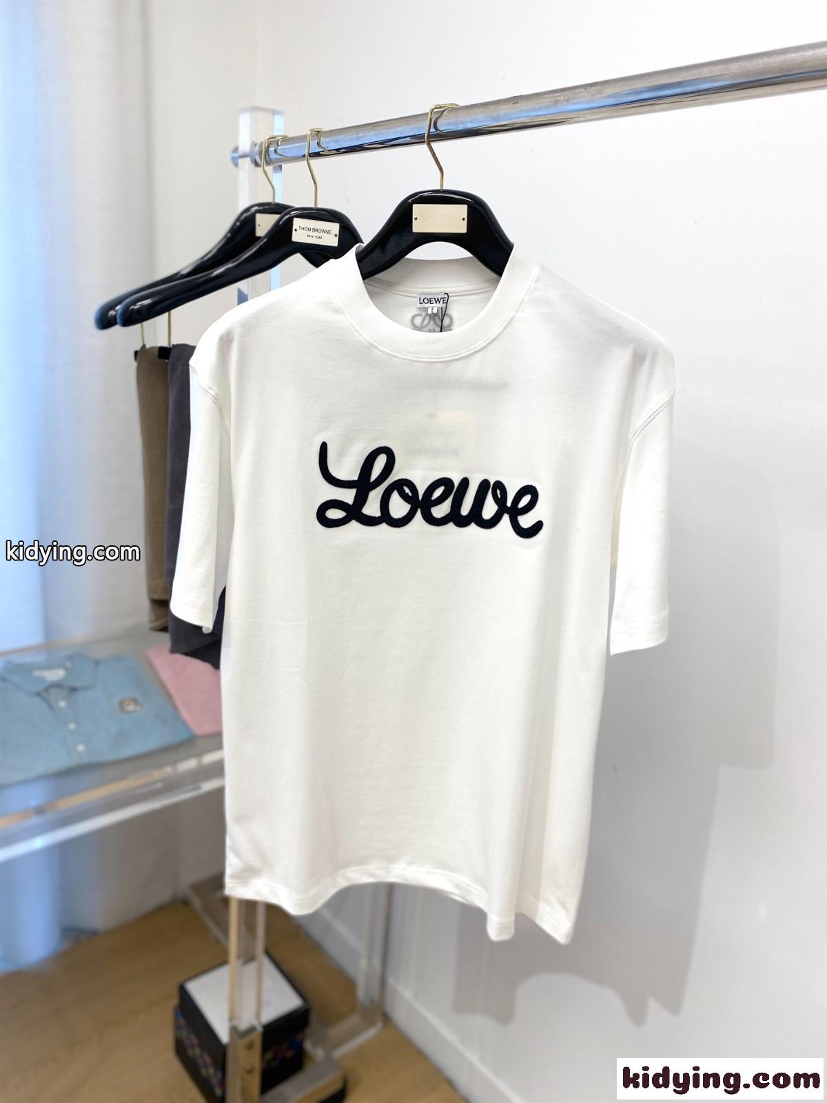 シンプル ロゴ入り ロエベ Tシャツ 偽物 クルーネック 半袖Tシャツ ホワイト-0