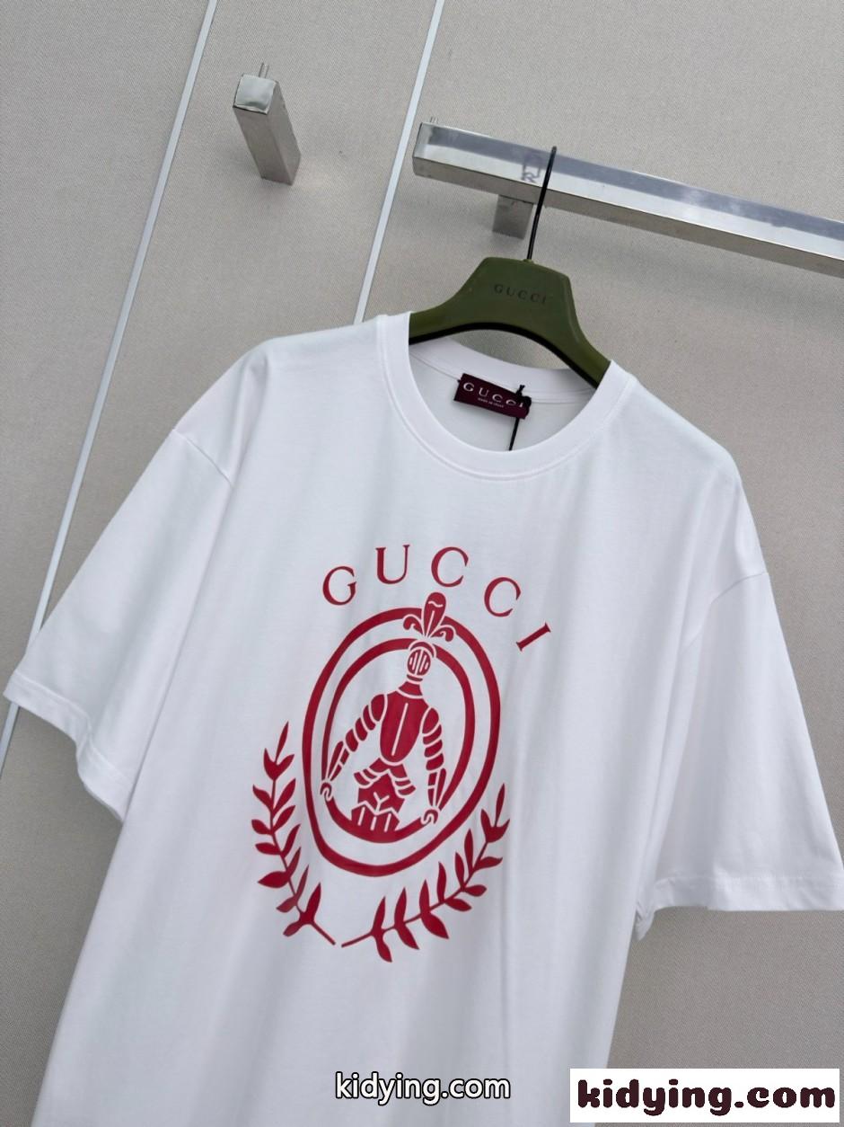 ユニセックス コットン 半袖Tシャツ グッチ Tシャツ 偽物 ロゴプリント ホワイト-2
