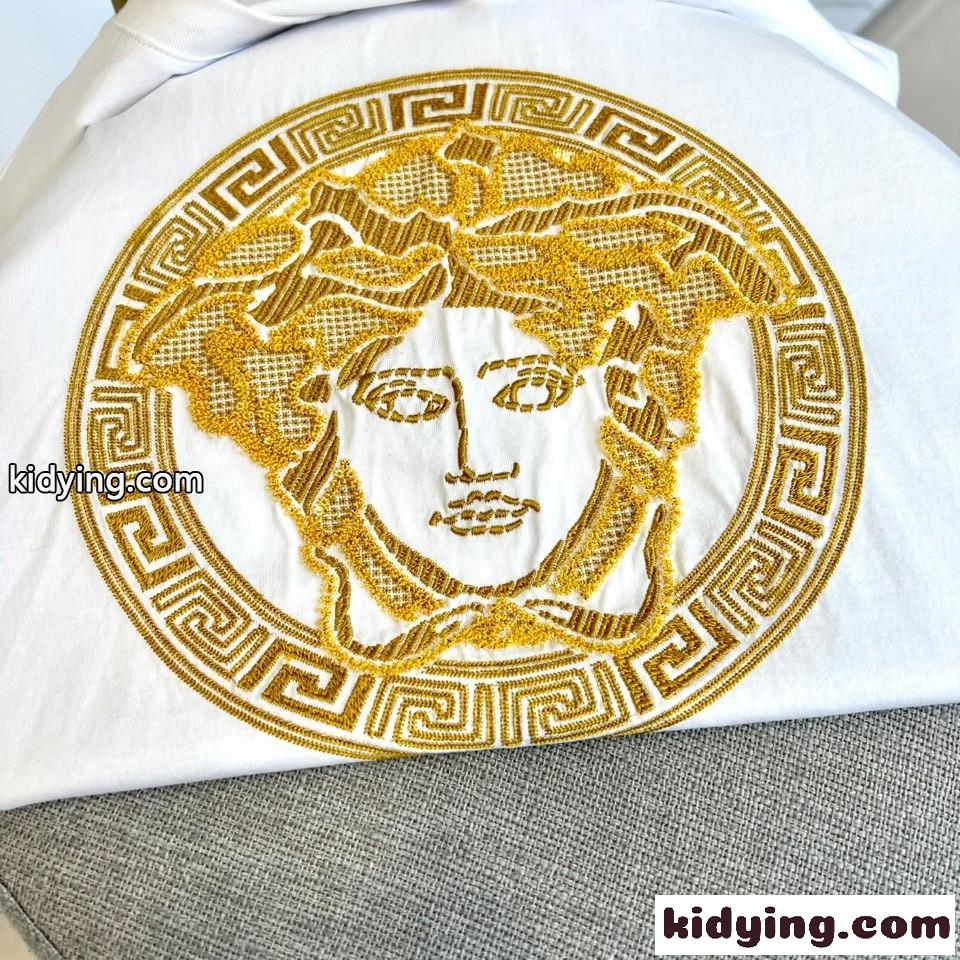 目を引く 刺繍入り 半袖Tシャツ ヴェルサーチェ Tシャツ 偽物 コットン ホワイト-2