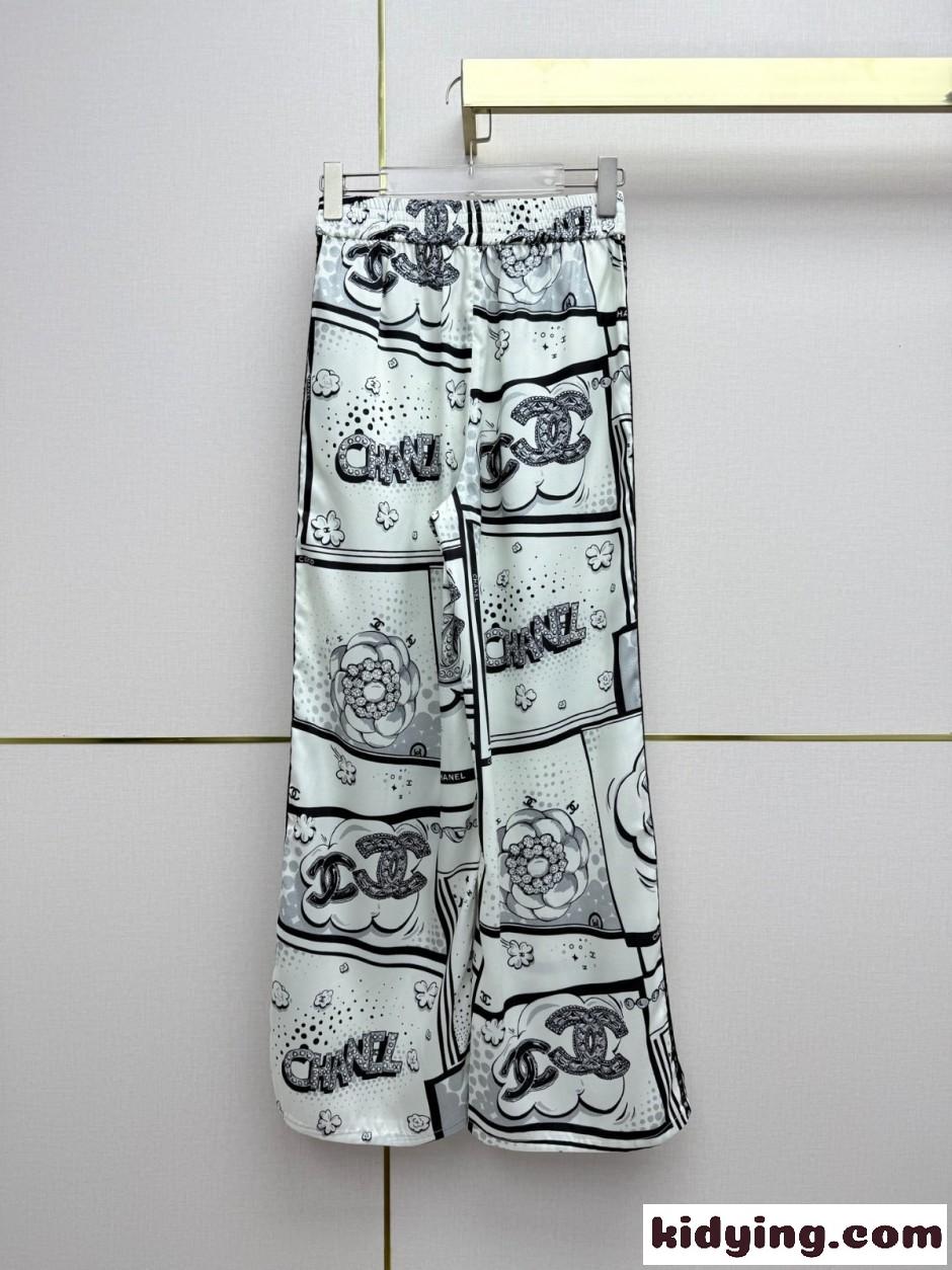 コミックプリント ワイドパンツ シャネル パンツ コピー 合わせやすい-4