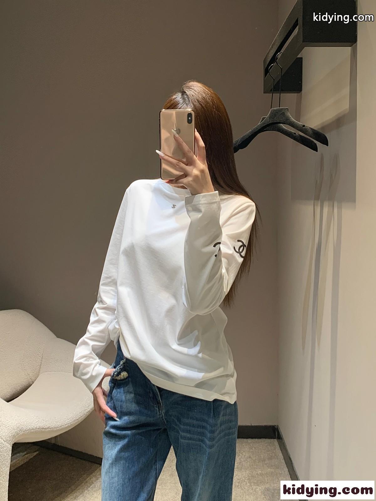 カジュアル 定番 CCロゴ コットン 長袖Tシャツ シャネル Tシャツ コピー ホワイト-5