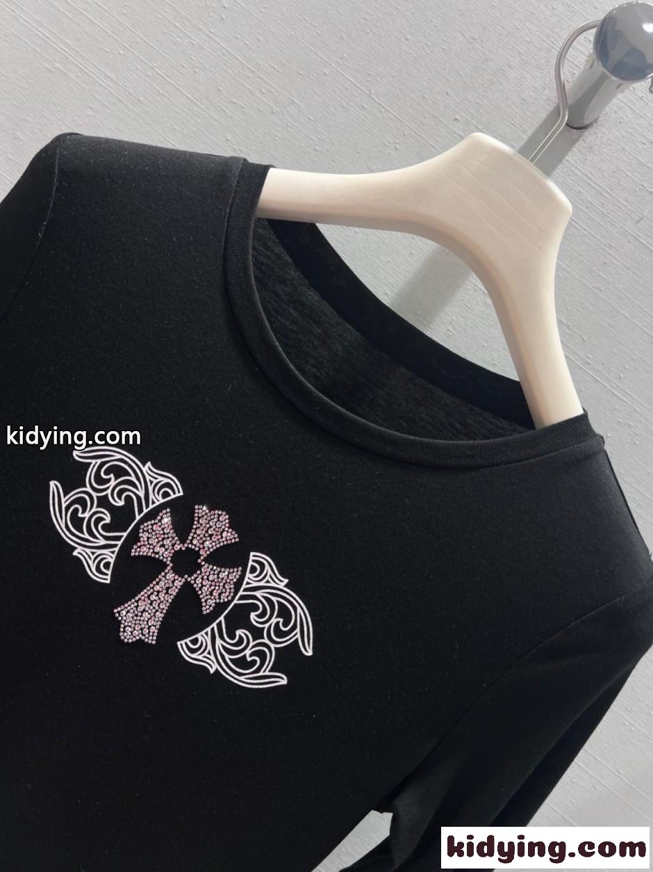 シンプル スタイリッシュ クルーネック 長袖Tシャツ クロムハーツ Tシャツ 偽物 ブラック-2