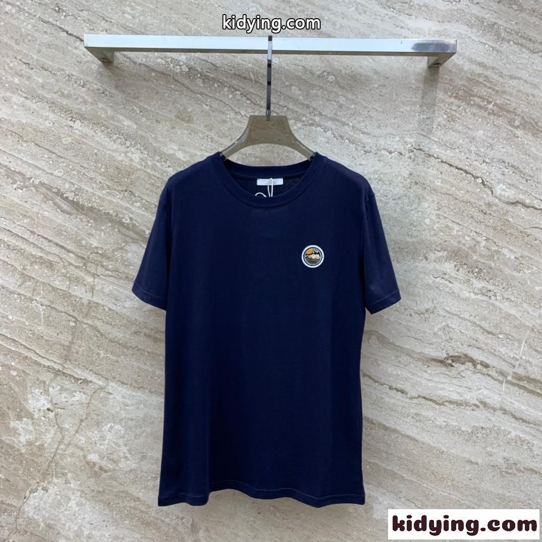 定番 カジュアル ロゴパッチ 半袖Tシャツ クロエ Tシャツ コピー ネイビー-0