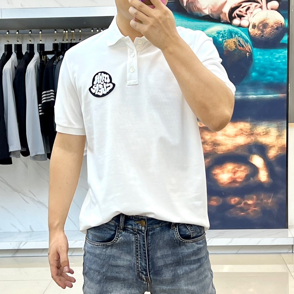 洗練された おしゃれ コットンピケ 半袖 ポロシャツ モンクレール Tシャツ コピー ホワイト-1